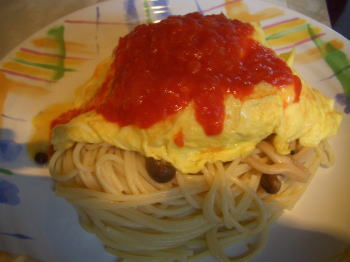 あいうえお オムレツハンバーグパスタ1