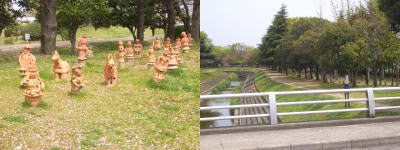 ハニワ祭りで市民が作った作品とハニワの道