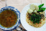 晩ご飯は、明太子スパゲティー&オニオンスープ