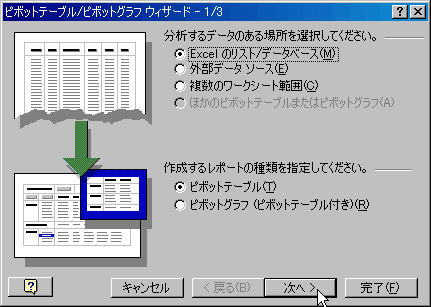 ピボットテーブル ウィザード1