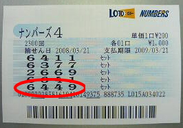 ナンバーズ4・ボックス的中当選券