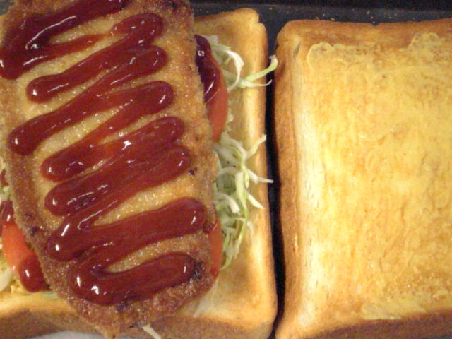 カツサンド ポーク焼く
