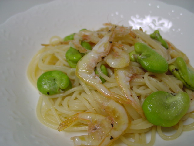 白えびとそら豆のパスタ
