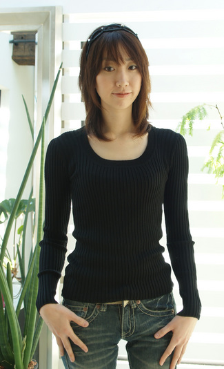 黒 丸首リブ
