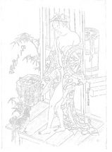 奥村政信 「湯上り美人と鶏」 ぬり絵