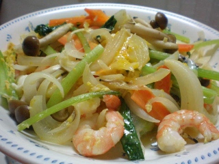 エビと野菜の卵とじ